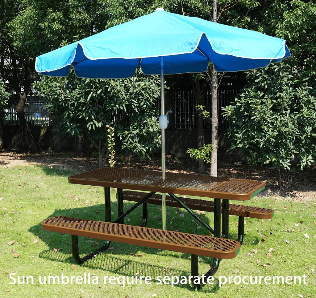 Heavy Duty 6' Rectangular Picnic Table, Expanded Metal (72' Long) (Brown)