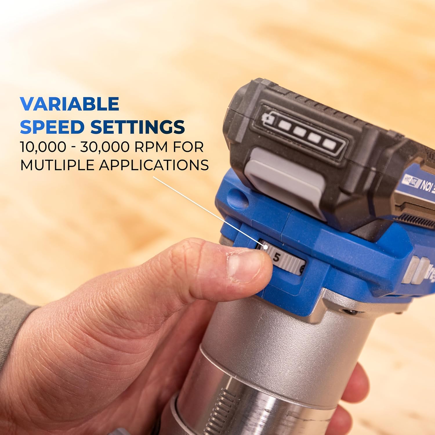 Kreg 20V Ionic Drive 1/4 Inch Trim Router - Cordless 20V for Woodworking - Micro-Adjustment Trim Tool - Dual LED Lights - Precise Electric Handheld Router - Bare Tool - KPTRT025A