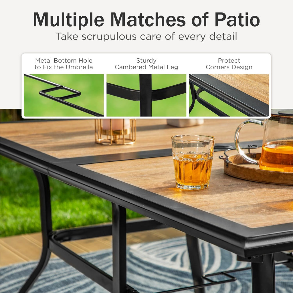 PHI VILLA Outdoor Dining Table for 6, 60' Metal Rectangle Metal Steel Table with Polywood Tabletop, Modern Long Furniture for Patio, Deck, Porch, Yard