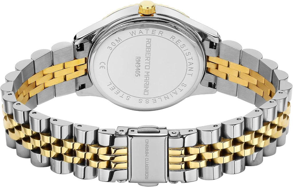 Roberto Marino Men's Luxury Watch – Gold Stainless Steel, Japanese Quartz, Blue Dial, 3 ATM Water Resistant