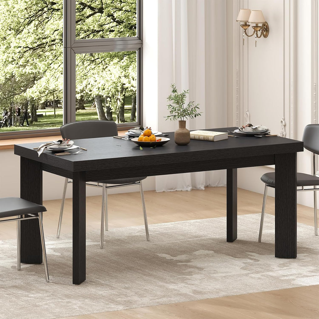Bigbiglife 63 Inch Dining Table for 6, Indoor Outdoor Dining Table with Wood Legs, Kitchen Table with Large Tabletop, Rectangular Dinner Table for Dining Room, Living Room, Kitchen, Black