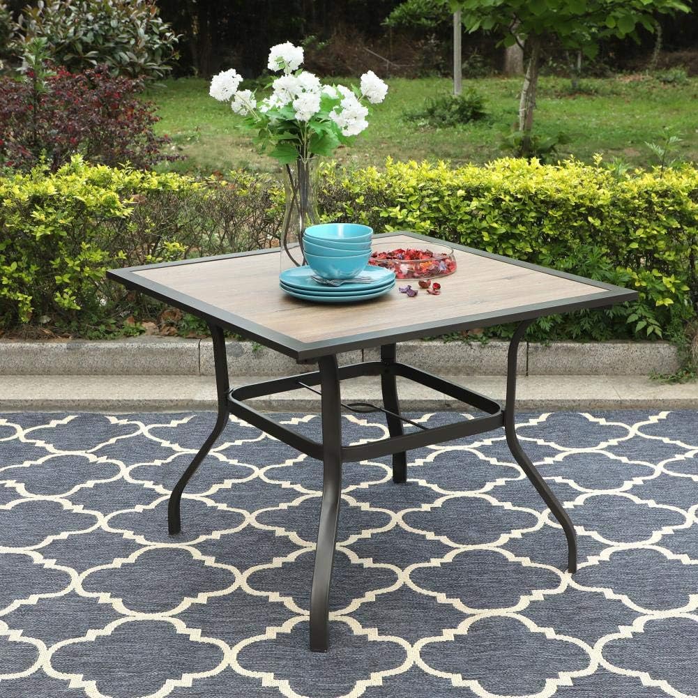 PHI VILLA Patio Dining Table for Outside, 37' x 37' Square Outdoor Dining Table for 4, Premium PVC Table Top with 1.57' Umbrella Hole and Metal Frame