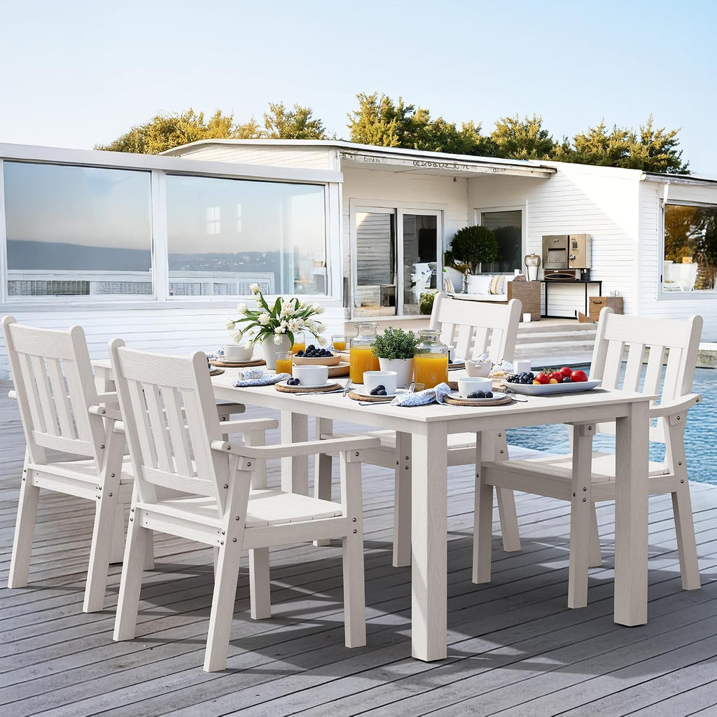 YEFU Patio Dining Chairs Set of 4: All Weather Outdoor Dining Chairs with Wide Curved Seat and Backrest - Outdoor Furniture Plastic for Outside Backyard/Garden/Porch/Deck 350lbs Capacity White