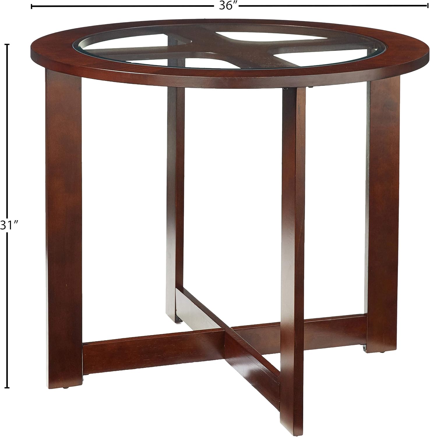 Roundhill Furniture Cylina Solid Wood Glass Top Round Dining Table with 4 Chairs
