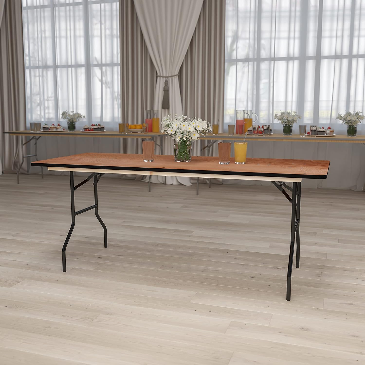 Flash Furniture Gael 6' Wood Folding Training and Event Table, Rectangular Folding Training Table with Smooth Clear Coated Finished Top, Natural