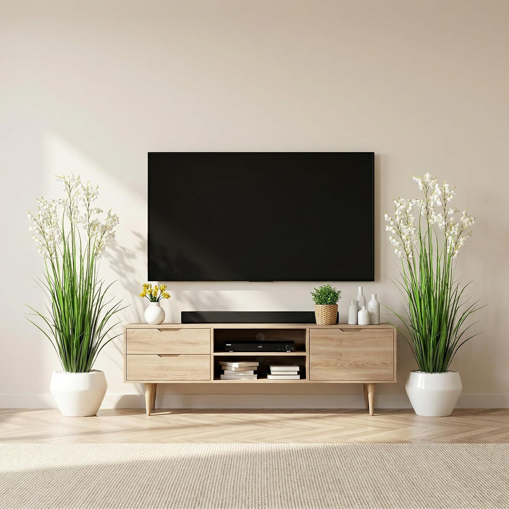 Ttranewsoo Green Onions Home Decor Fake Plants Lily of The Valley Snake Plant Home DéCor Accents Artificial Grass Room Decor Artificial Plants Indoor Artificial Grass 47' （2PCS ） White
