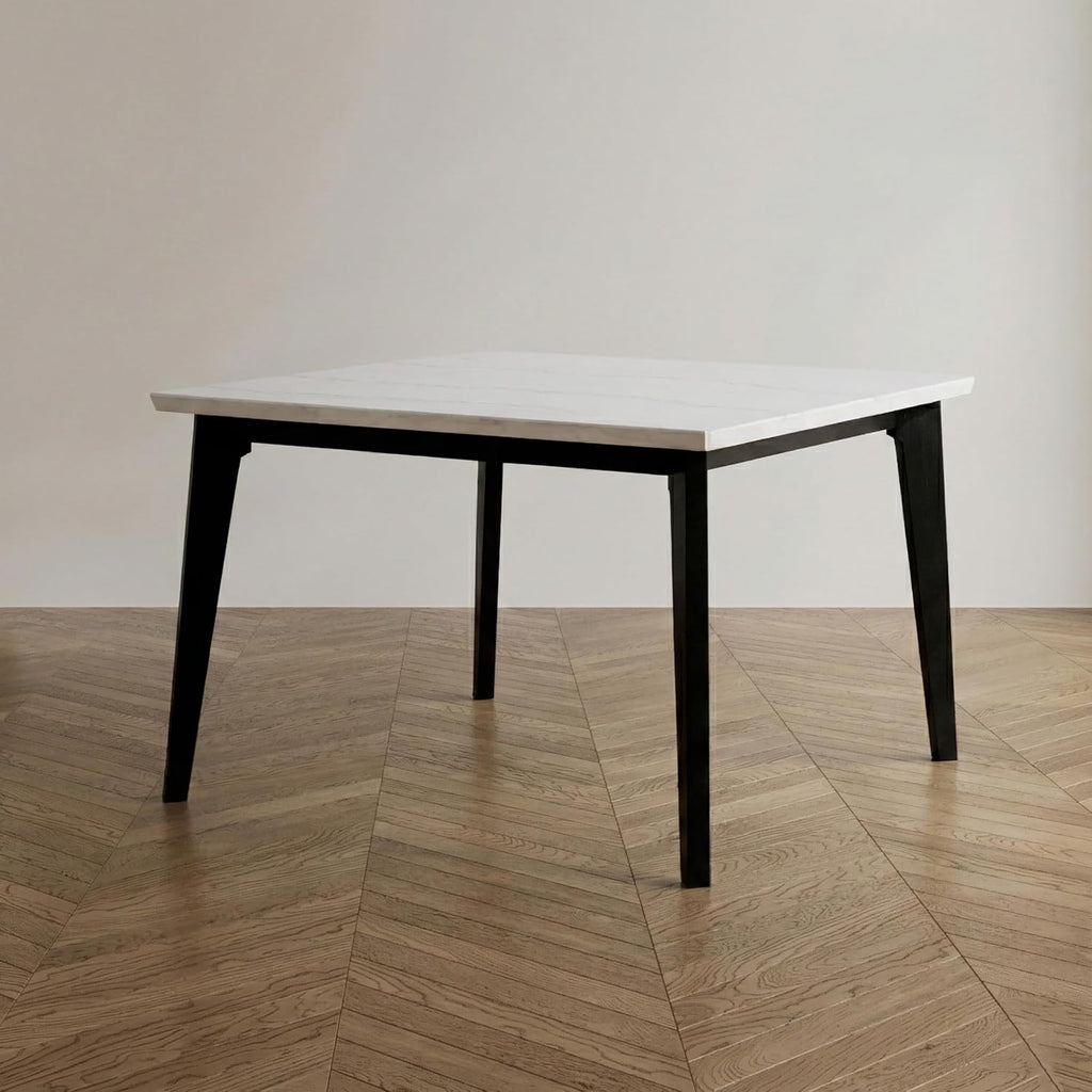 Furniture of America Isolde Contemporary 54-inch Marble Top Square Dining Table with Tapered Legs, Easy Assembly for Home Kitchen, Living Room, Dinettes, Black and White