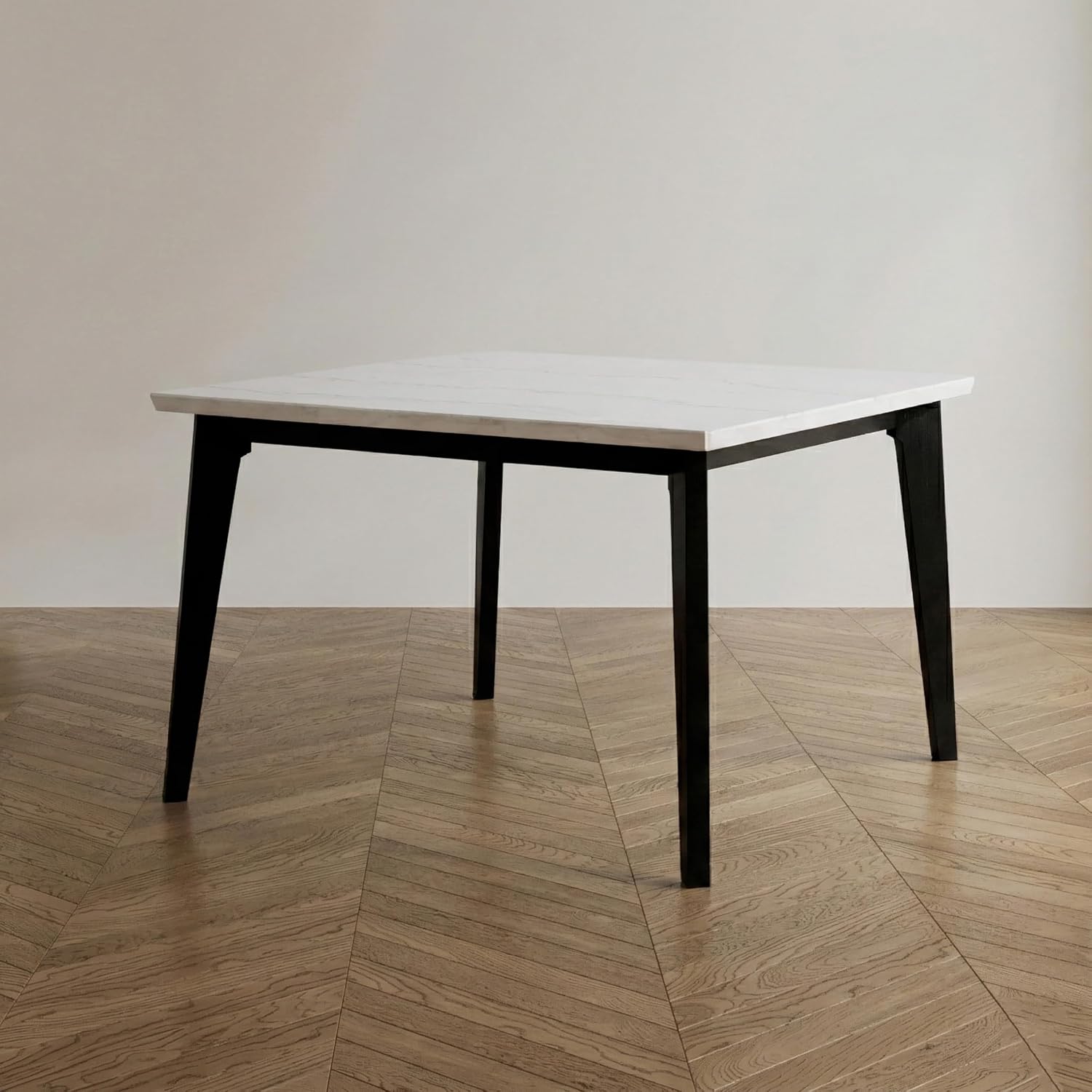 Furniture of America Isolde Contemporary 54-inch Marble Top Square Dining Table with Tapered Legs, Easy Assembly for Home Kitchen, Living Room, Dinettes, Black and White
