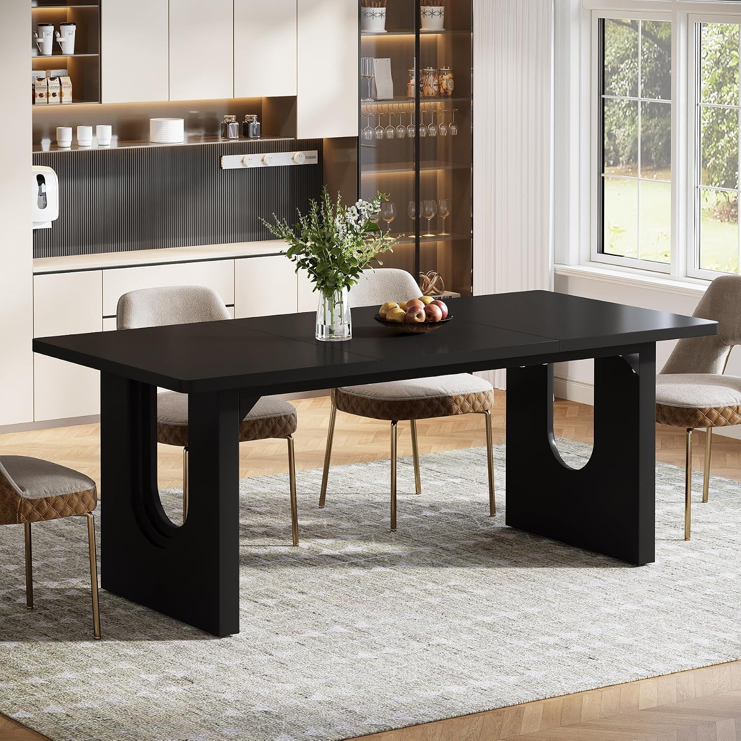 Tribesigns Modern Dining Table for 6 to 8 People, 70.9' Long Rectangular Kitchen Table with Spacious Tabletop and Sturdy Heavy Duty Legs for Dining Room, Black
