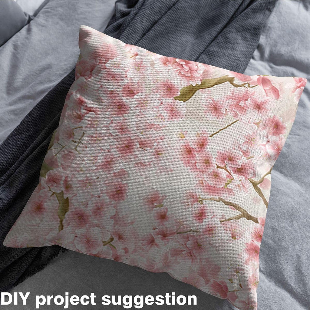 Cherry Blossom Upholstery Fabric, Japanese Flower Fabric By The Yard, Pink Floral Branch Decorative Fabric, Romantic Plant Petals Waterproof Outdoor Fabric, Upholstery and Home Accents, 10 Yards