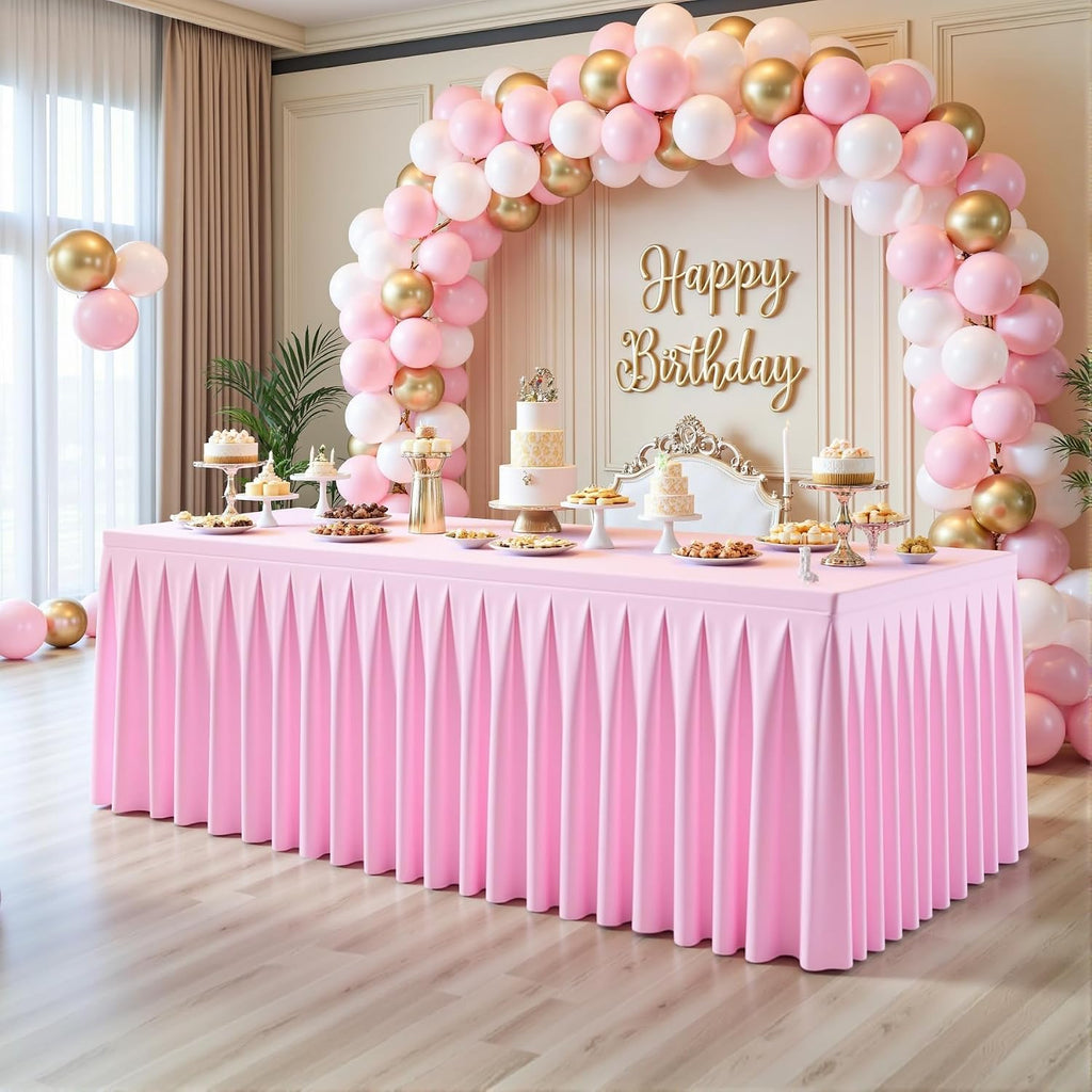 6 Pack Pink Rectangle Tablecloth 8 FT Stretch Spandex Fitted Table Cloth for 8 Foot Rectangle Tables Banquet Tablecloths Wrinkle Free Table Cover Skirt Ruffle Tablecloth for Party Wedding Birthday