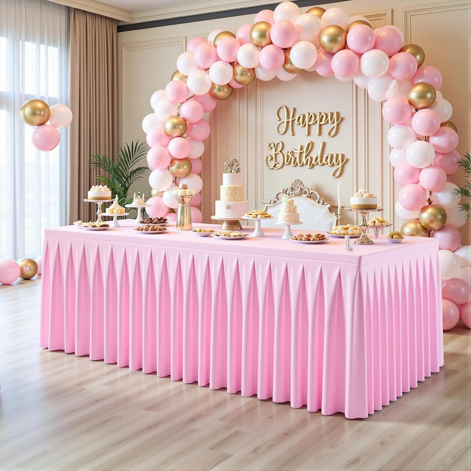 6 Pack Pink Rectangle Tablecloth 8 FT Stretch Spandex Fitted Table Cloth for 8 Foot Rectangle Tables Banquet Tablecloths Wrinkle Free Table Cover Skirt Ruffle Tablecloth for Party Wedding Birthday
