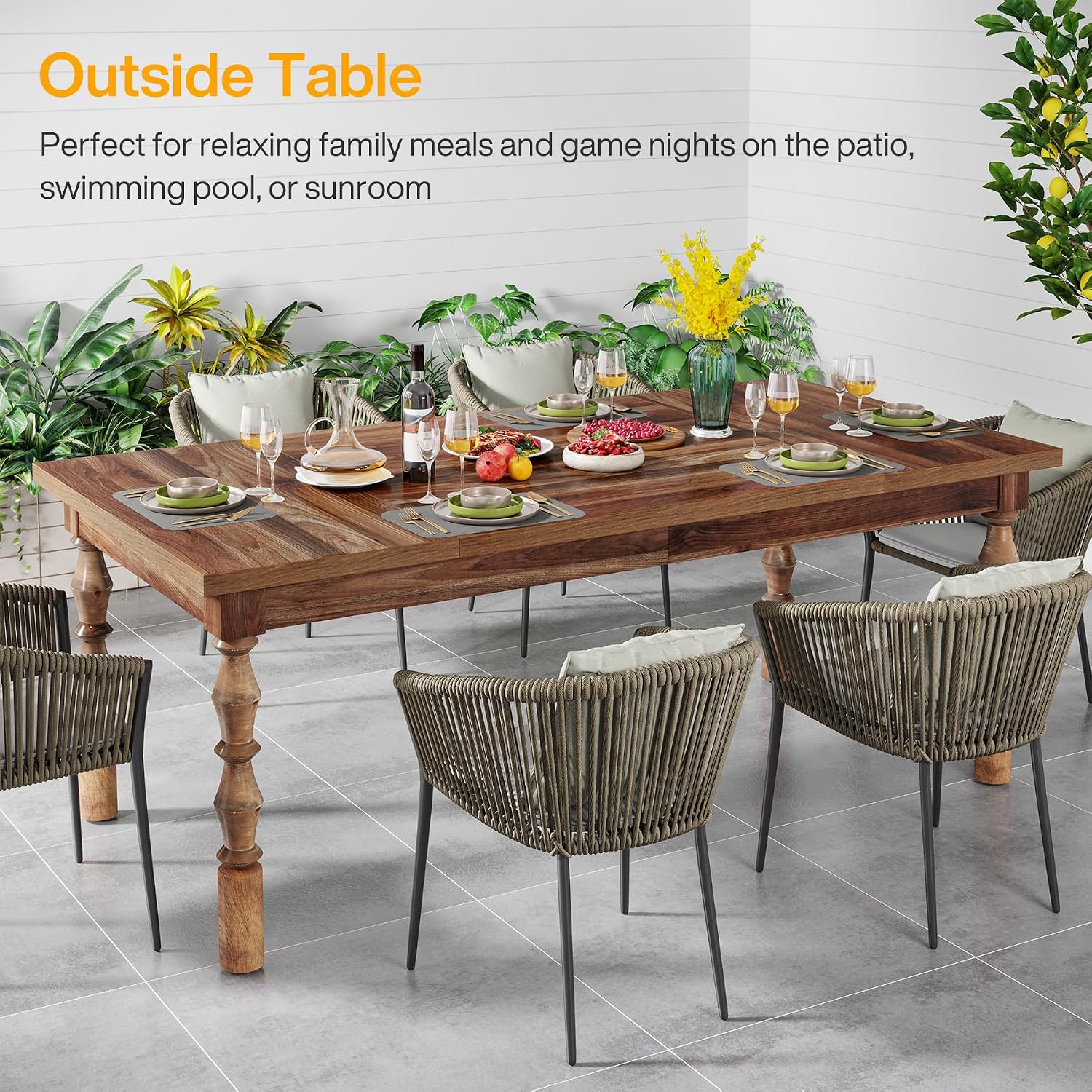 Tribesigns 62' Farmhouse Dining Table for 4-6 People, Large Rectangle Kitchen Table, Dinner Table Kitchen & Dining Room Furniture with Carved Turned Legs