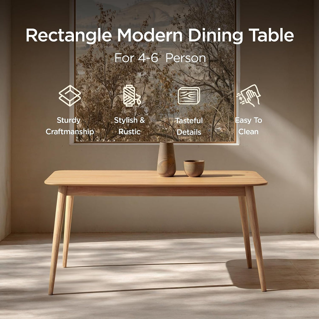 Acanva Modern Rectangular Dining Table for 6, Farmhouse Kitchen Dinner Tables with Tapered Wood Legs, Oak