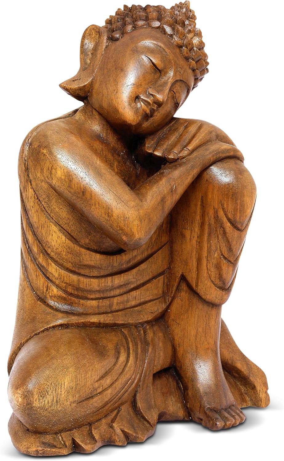 G6 Collection 12' Wooden Serene Sleeping Buddha Statue Hand Carved Sculpture Handmade Figurine Decorative Home Decor Accent Handcrafted Traditional Modern Decoration (Medium)
