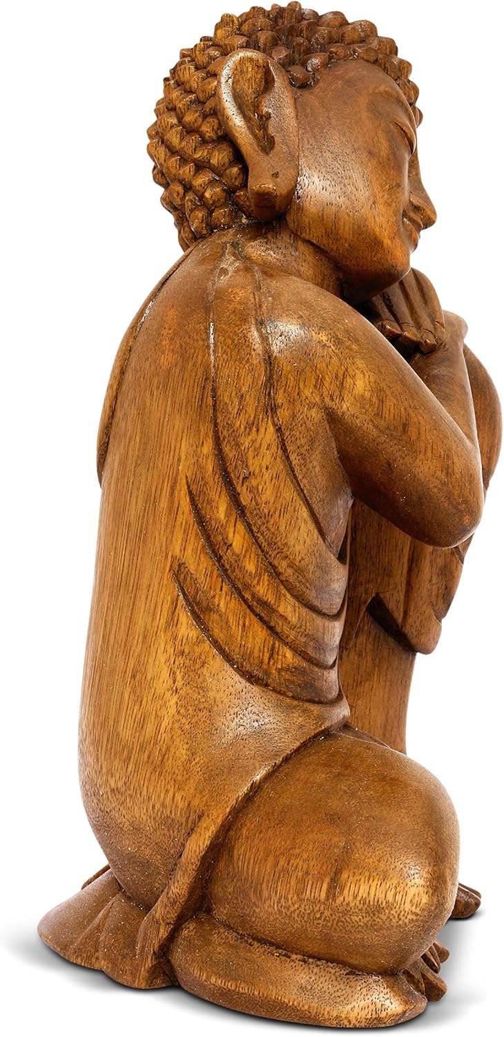 G6 Collection 12' Wooden Serene Sleeping Buddha Statue Hand Carved Sculpture Handmade Figurine Decorative Home Decor Accent Handcrafted Traditional Modern Decoration (Medium)