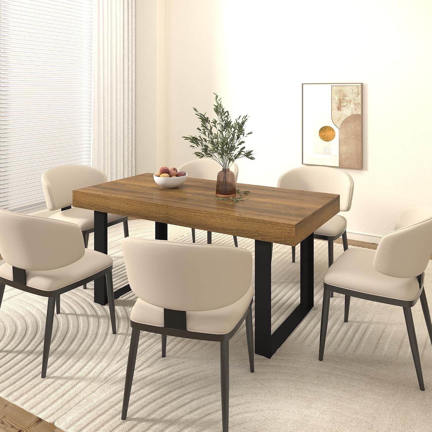 78.74'' Extendable Rectangular Dining Table for 4-8, Modern Mid-Century Farmhouse Wood Expandable Kitchen Dinner Conference Table for Living Room Office, Black & Brown