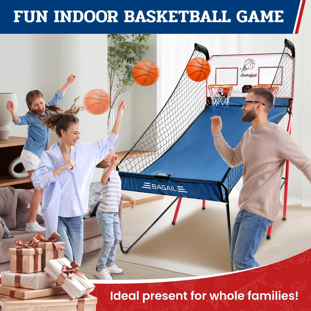 BAGAIL Basketball Arcade Game, Electronic Basketball Shooting Game with 8 Game Modes, Arcade Sounds, Foldable Frame, 4 Balls, Inflation Pump, Ideal Indoor Sport Games for All Players - Dual Shots