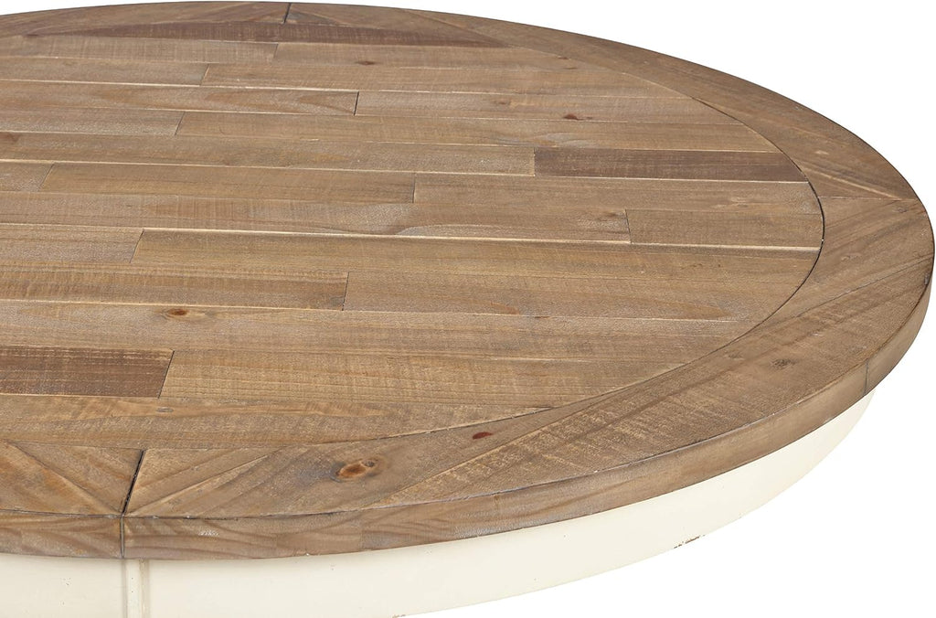 Prato Round Two-Tone Finish Wood Dining Table, Antique White and Distressed Oak
