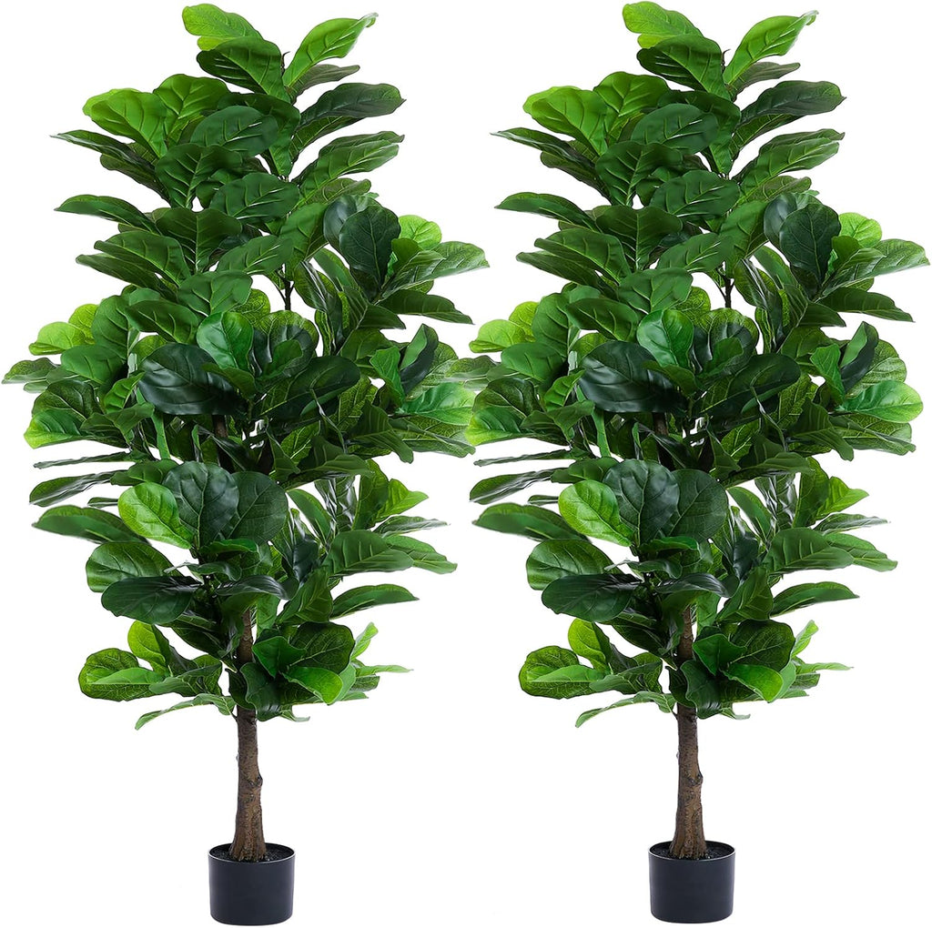 FLOWORLD Fiddle Leaf Fig Tree 6ft Tall Artificial Tree in Pot Fake Ficus Lyrata Plants with 184 Decorative Fiddle Leaves Faux Fig Trees for Home Office Living Room Decor Indoor Outdoor, 2 Pack