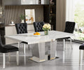 94 inch Extendable Dining Table for 6 8 10, Modern Expandable Kitchen Table with White Faux Marble Top & Silver Mirrored Base, Large Luxury Faux Marble Dining Room Table for Dinner Family Gathering
