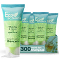 Eco Botanics Travel Size Hotel Shampoo 300 Count 0.85 oz Bottles Guest Amenities for Vacation Rentals and Short Term Rentals Paraben Free White Tea Scent Infused with Aloe Honey and Olive Oil
