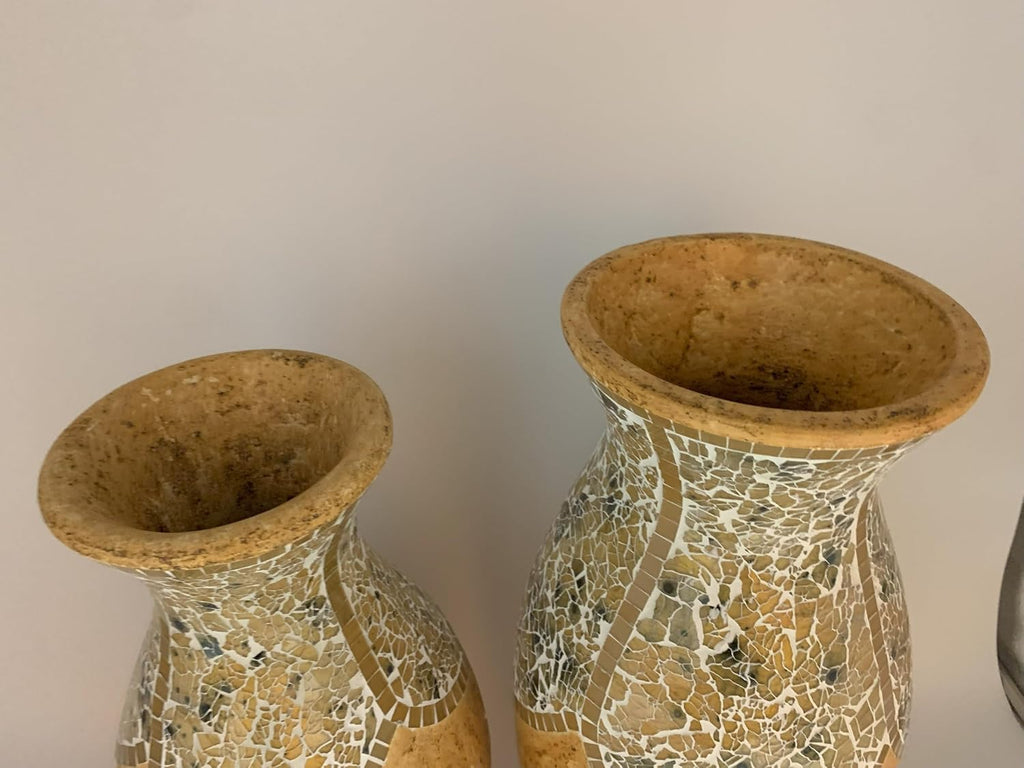 Floor Vase, 18 Inch Mosaic Vase – Tall Cylinder Made of Terracotta with Yellow Tan Glass Mosaic Pieces – Handcrafted Decorative Home Décor Accent Piece for Bedroom, Living Room, Office
