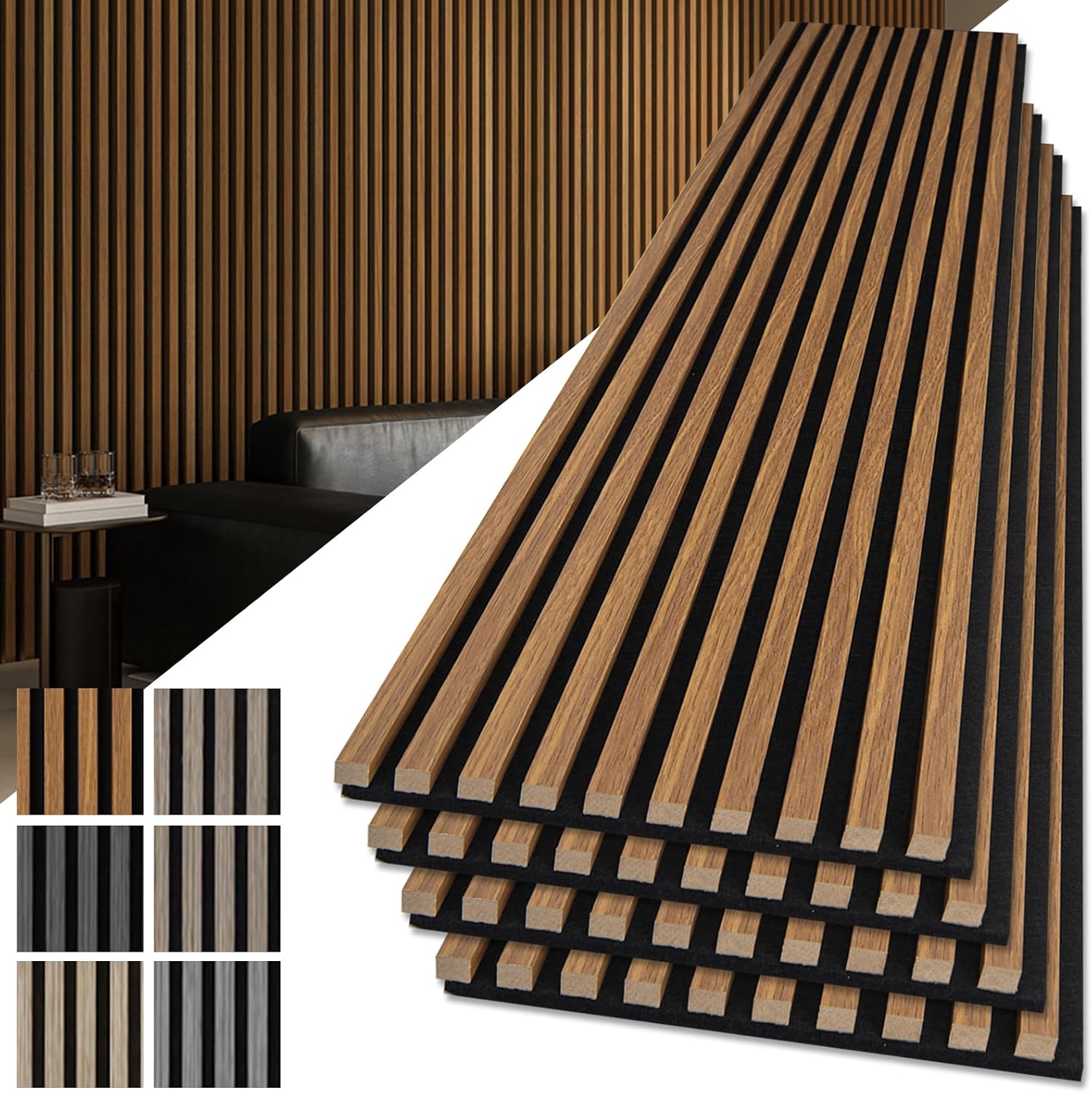 Art3d 4-Pack 108' x 12' Acoustic Wood Panels for Wall, Soundproof Wood Slat Panel for Wall and Ceiling, 3D Fluted Sound Absorbing Paneling for Interior Wall Decor, Living Room, Bedroom - Teak