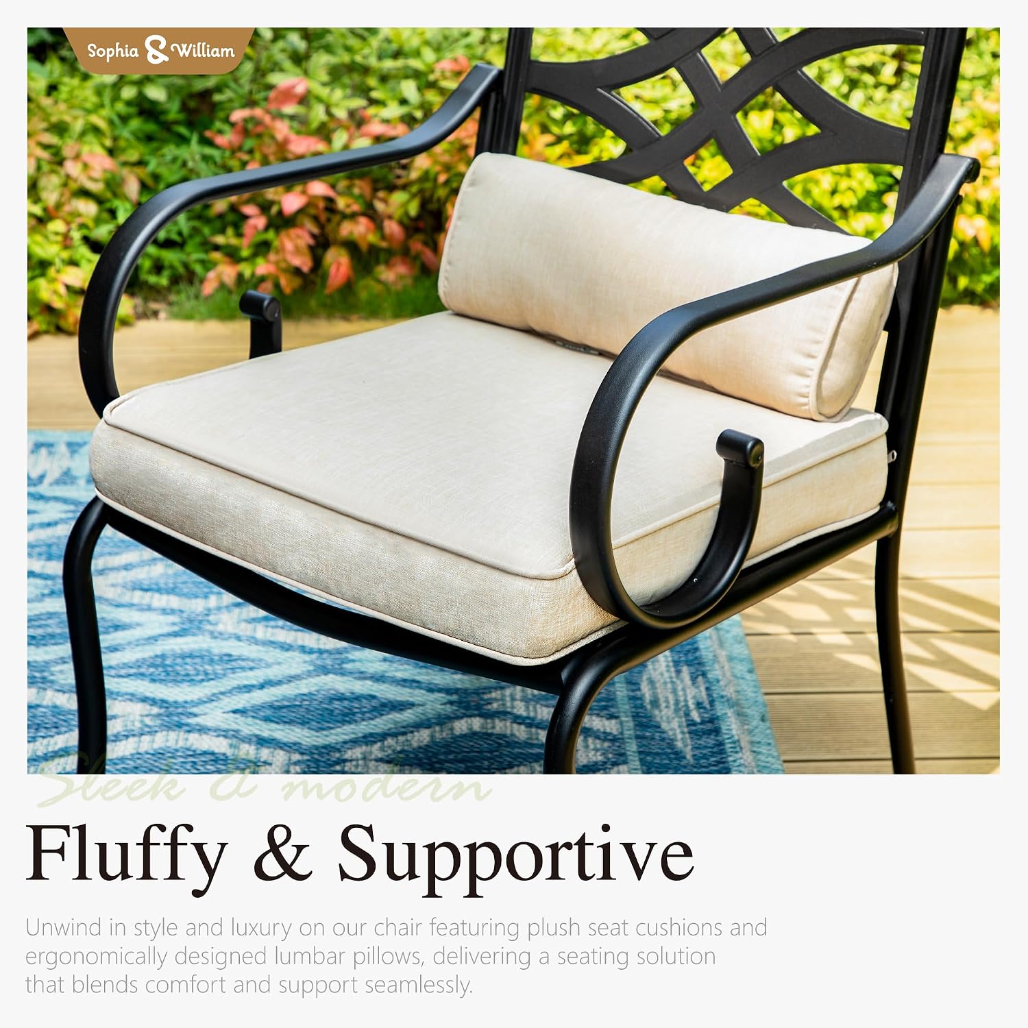 Sophia and William Outdoor Patio Dining Set for 6, Outdoor Table and Chairs, Removable Seat Cushions, 59' Black Patio Dining Table
