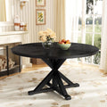 59' Solid Wood Round Dining Table for 6-8, Rustic Round Dining Room Table for Home Dining Room, Kitchen, Living Room, Wooden Trestle Pedestal Base, Black