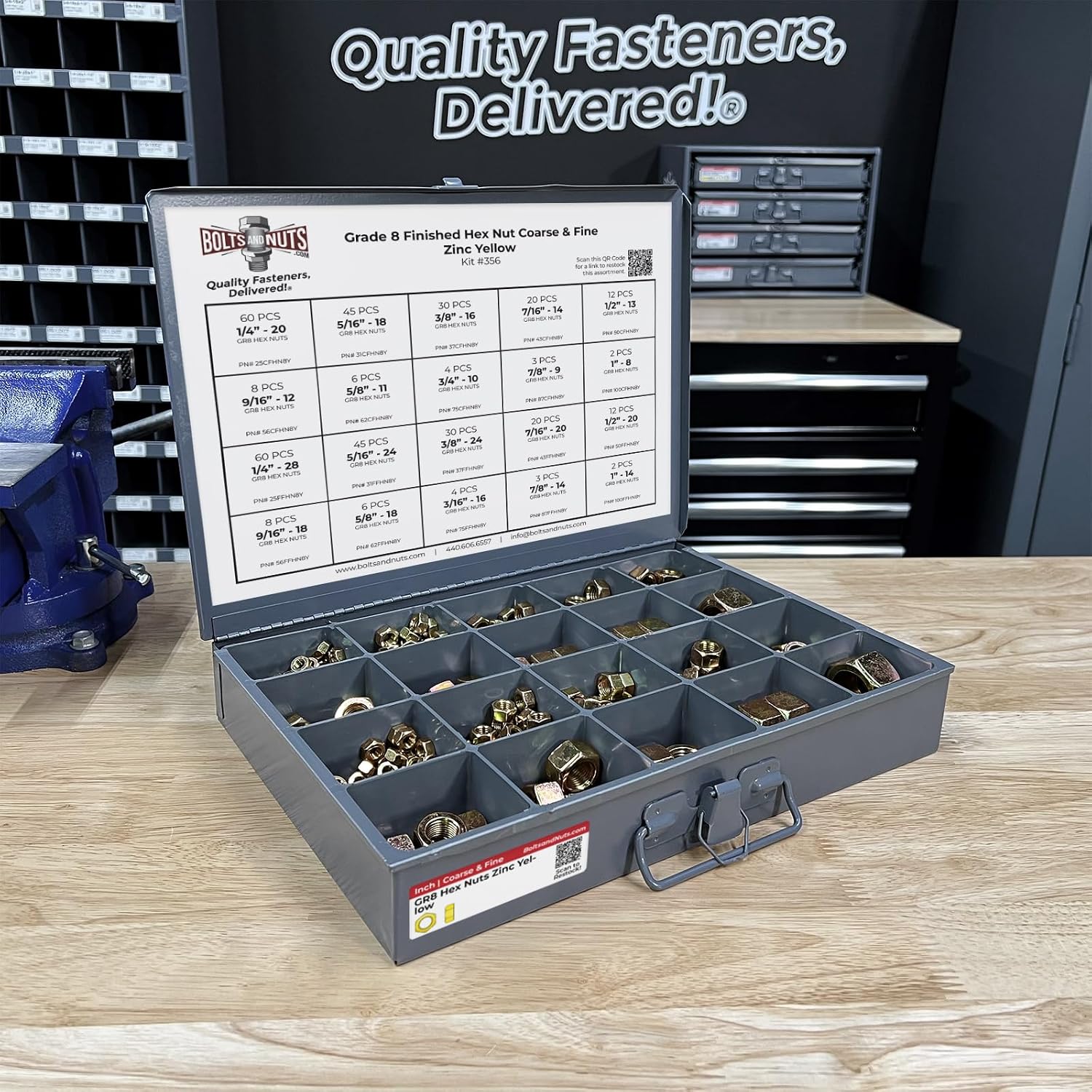 Grade 8 Finished Hex Nut Coarse & Fine Zinc Yellow Assortment - 381 Pieces