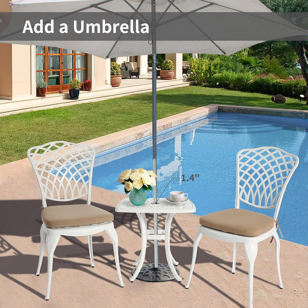 HOMEFUN Bistro Table and Chairs Set of 2 Outdoor 3 Piece Patio Set with Cushion Cast Aluminum Bistro for Garden Balcony, Durable Rust All-Weather Resistance