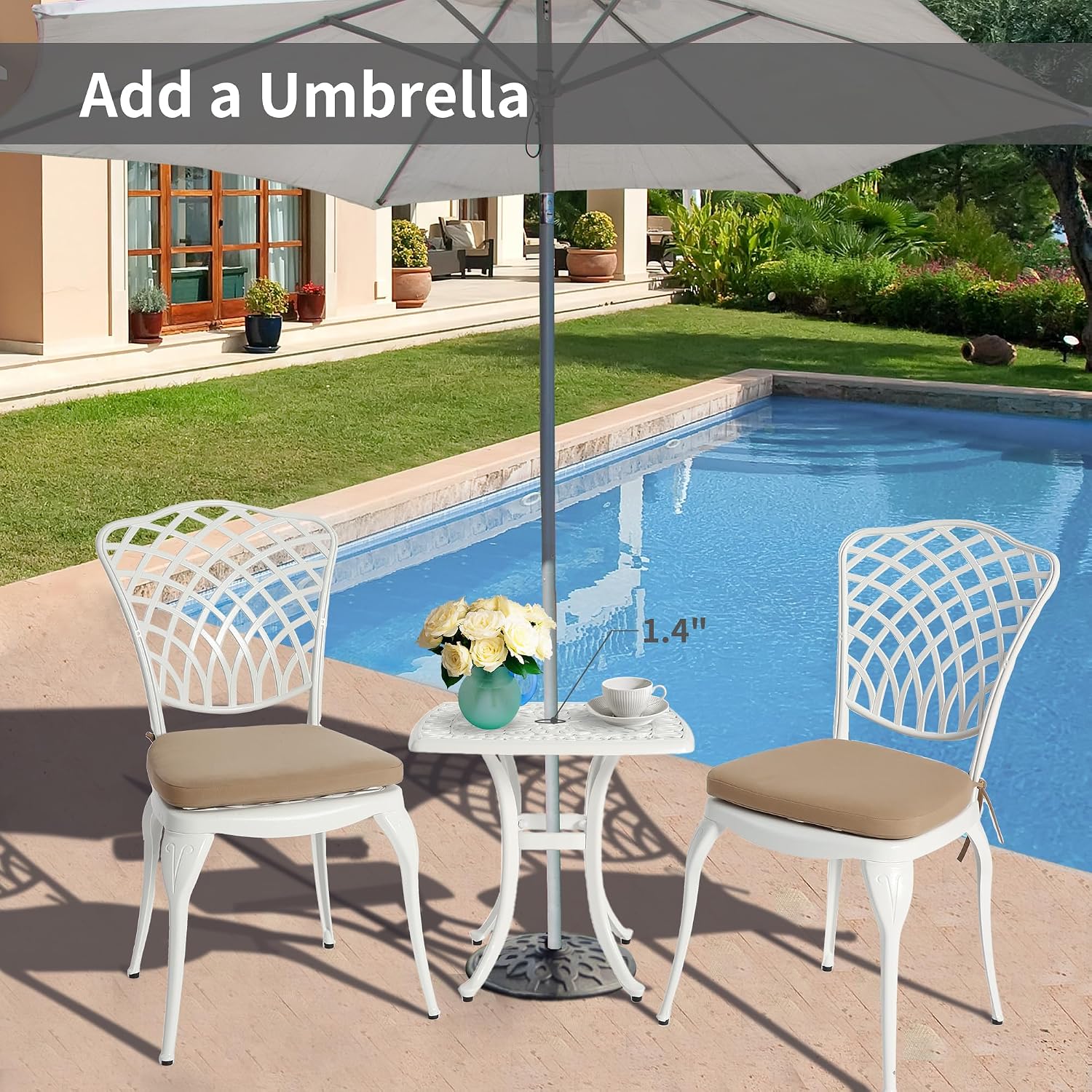 HOMEFUN Bistro Table and Chairs Set of 2 Outdoor 3 Piece Patio Set with Cushion Cast Aluminum Bistro for Garden Balcony, Durable Rust All-Weather Resistance