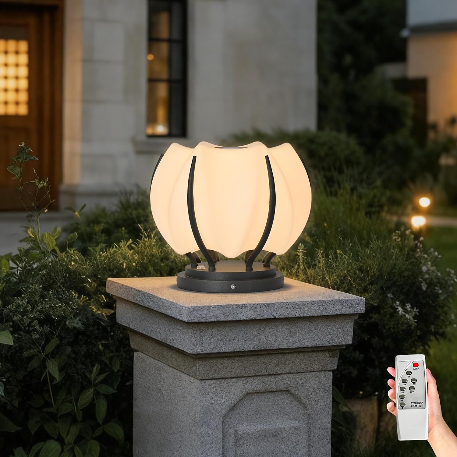 Solar Post Lights, IP54 Modern Pillar Light, Waterproof Column Lamp Outdoor, Dusk to Dawn Solar Post Cap Light with 3200K LED,Fence Deck Cap Lights for Garden Deck Patio Outside Lighting (Flower)