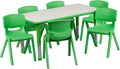 Flash Furniture Emmy Adjustable Classroom Activity Table with 6 Stackable Chairs, Plastic Activity Table for Kids, 23.625' W x 47.25' L, Green/Gray