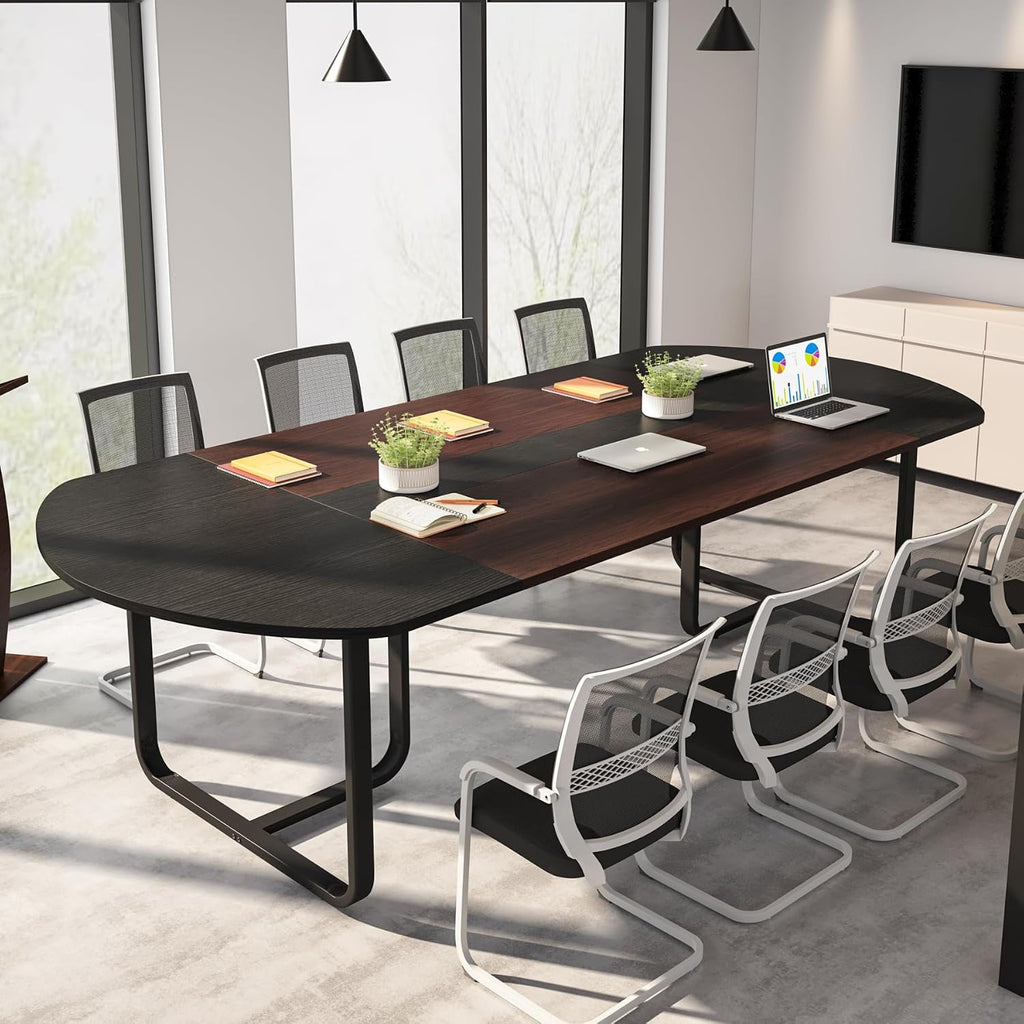 Tribesigns 70.86 Inches 6FT Oval Conference Table, Two-Tone Finish Curved Meeting Tables for Office, Large Business Training Seminar Table (Walnut+Black)