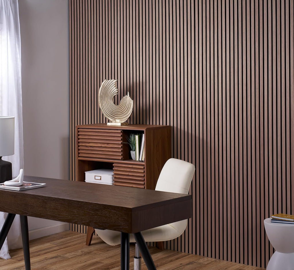 Wood Panels for Wall - Oak Acoustic Wall Panels - 4PK Wall Wood Panels - 94.49' x 12 - Soundproof Wall Panels for Decor - Acoustic Slat Wood Wall Panels for Interior Decoration of Walls (Walnut)