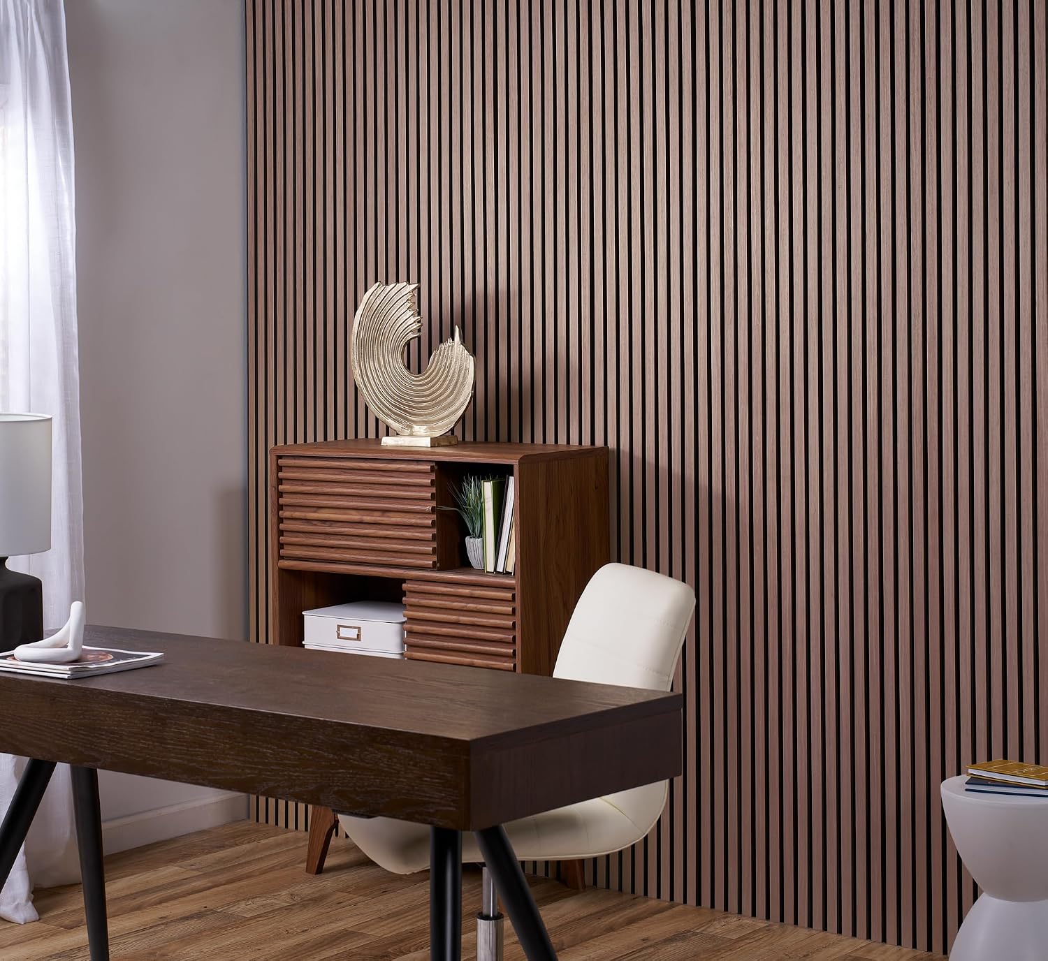 Wood Panels for Wall - Oak Acoustic Wall Panels - 4PK Wall Wood Panels - 94.49' x 12 - Soundproof Wall Panels for Decor - Acoustic Slat Wood Wall Panels for Interior Decoration of Walls (Walnut)