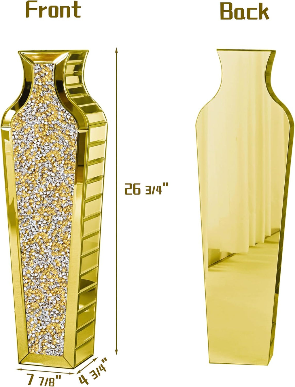 SHYFOY Gold Crushed Diamond Floor Vase, Large Mirrored Tall Vases for Floor, Modern Glass Decorative Vases for Living Room Bedroom Home Corner Indoor Office, 26.8' Tall