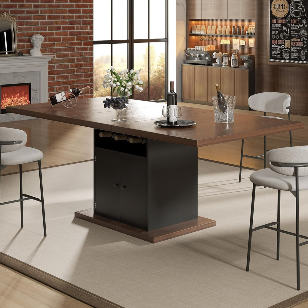 Extendable Dining Room Table for 4-6, 47-63 Inch Rectangle Kitchen Dining Table with Storage, Expandable Modern Rectangular Dinner Table for Kitchen, Dining Room, Black & Walnut