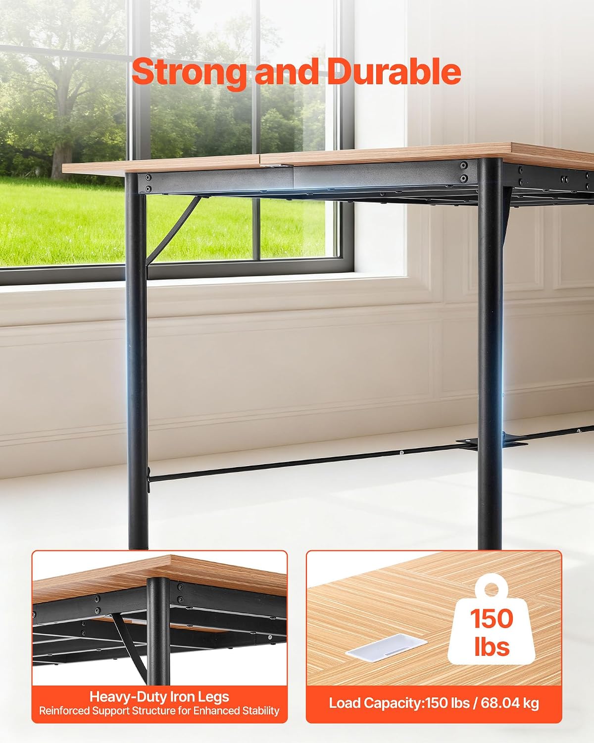 VEVOR Conference Table, 6 ft Office Meeting Table for 6-8 Person, Modern Rectangle Seminar Desk with Metal Legs, Meeting Desk Ideal for Office, Boardroom, Conference Room, Easy Assembly, Brown