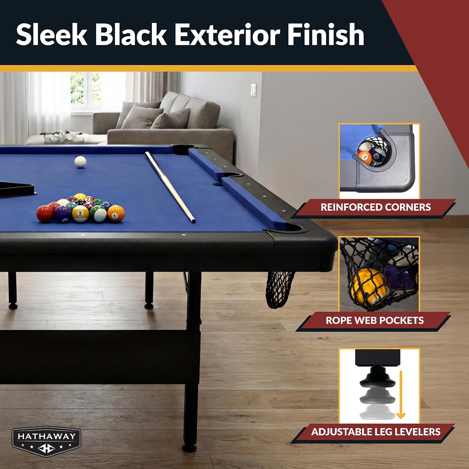 Hathaway Fairmont Folding Pool Table for Family & Home Use Includes Full Set of Billiard Balls, Cues, Chalk, Triangle and Carrying Bag, Portable Space-Saving Table