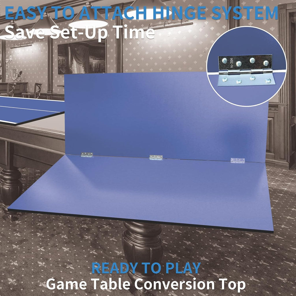 Foldable Ping Pong Table Top for Billiard Table, 6FT/7FT/8FT/9FT Table Tennis Table Topper for Pool Table, Indoor Outdoor Portable Table Tennis Conversion Top w/Net & Foam Padding