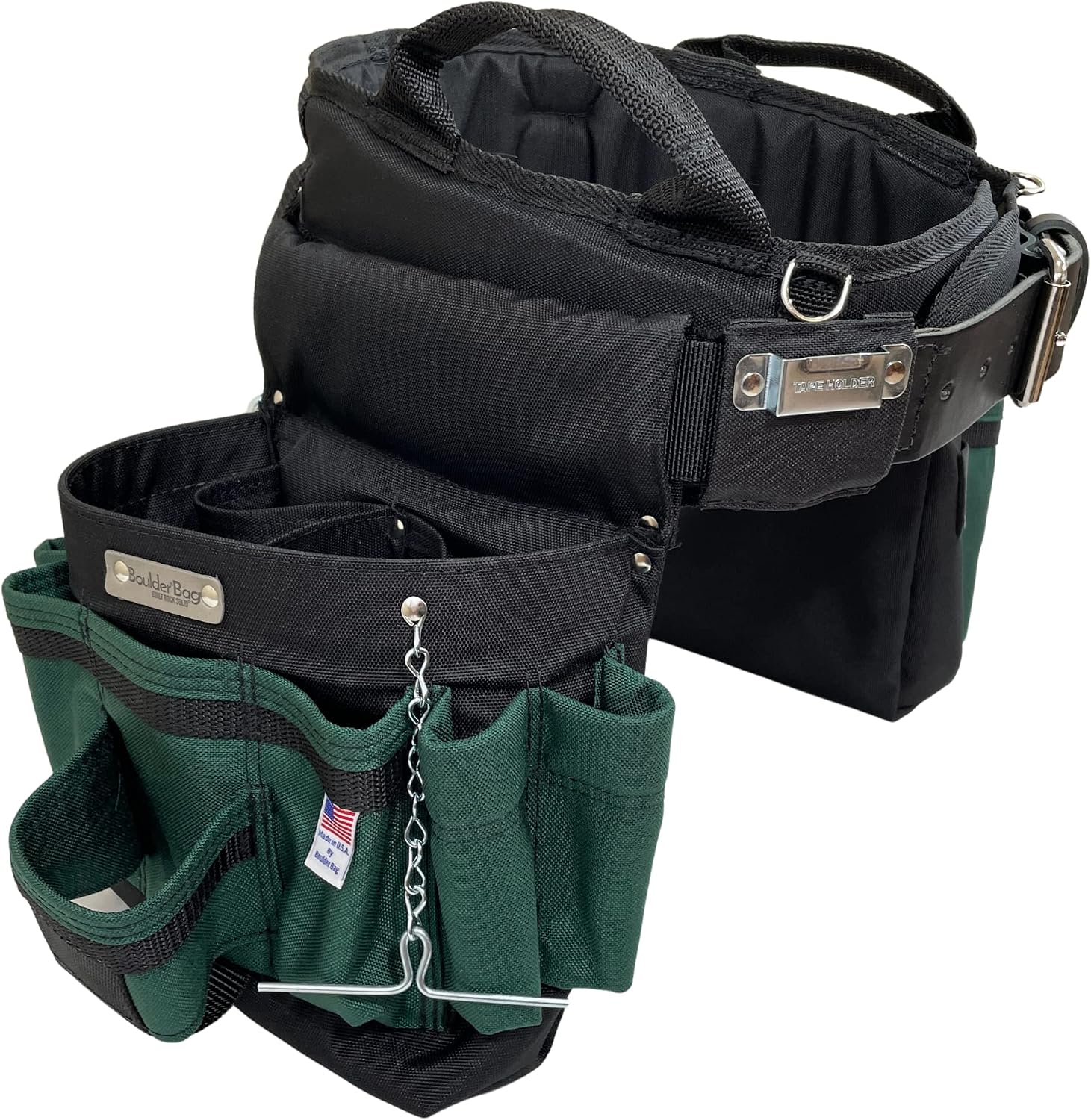 BOULDER BAG Ultimate Electrician's MAX Combo with Comfort Back Support Tool Belt, Leather Belt Buckle, Heavy Duty Tool Belt, Green, (Large 33-36 Inch Waist), Made in USA