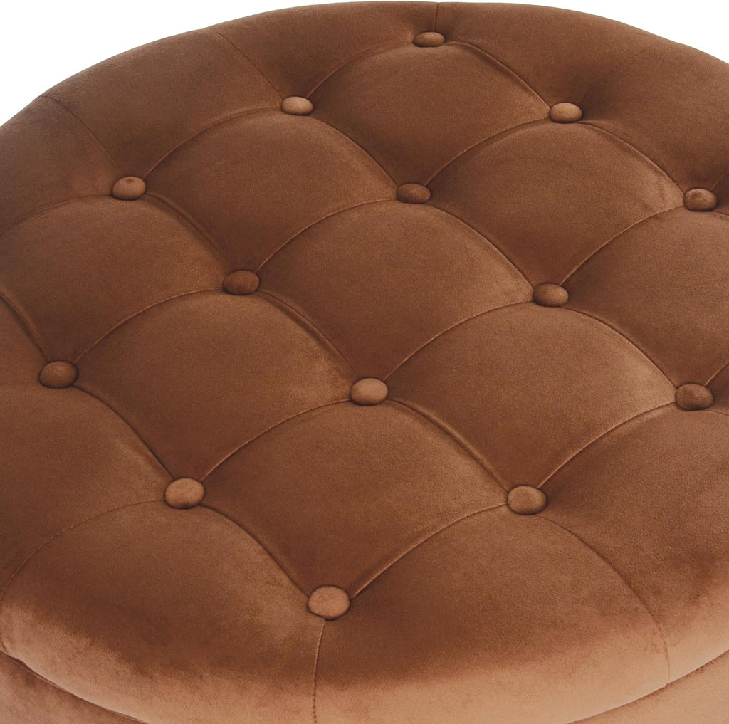 Homepop Home Decor | Button Tufted Velvet Round Storage Ottoman | Ottoman with Storage for Living Room & Bedroom, Spice Orange Velvet