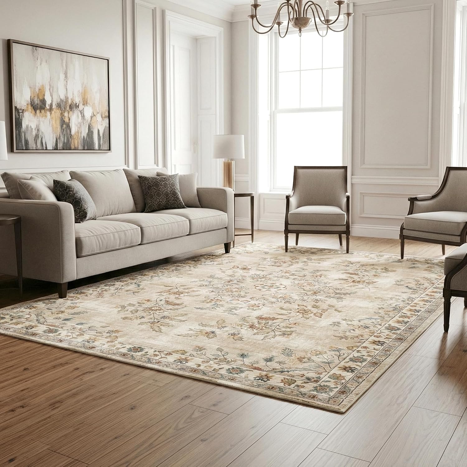 Gertmenian Indoor Easy-Care & Washable Area Rug – 8x10 Large, Ideal for High Traffic Areas in Living Room, Bedroom, Entryway – Candace Beige, 25974
