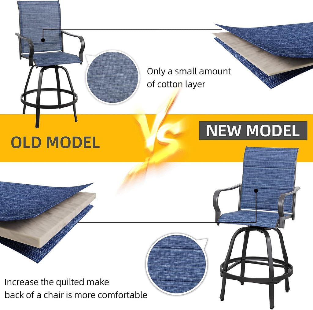 Shintenchi 5 Piece Patio Swivel Bar Stools Set, Outdoor Patio Bar Table and Chairs Set, All Weather Bar Height Chairs Set of 4, High Top Bistro Set Furniture for Balcony, Backyard, Padded Deep Blue
