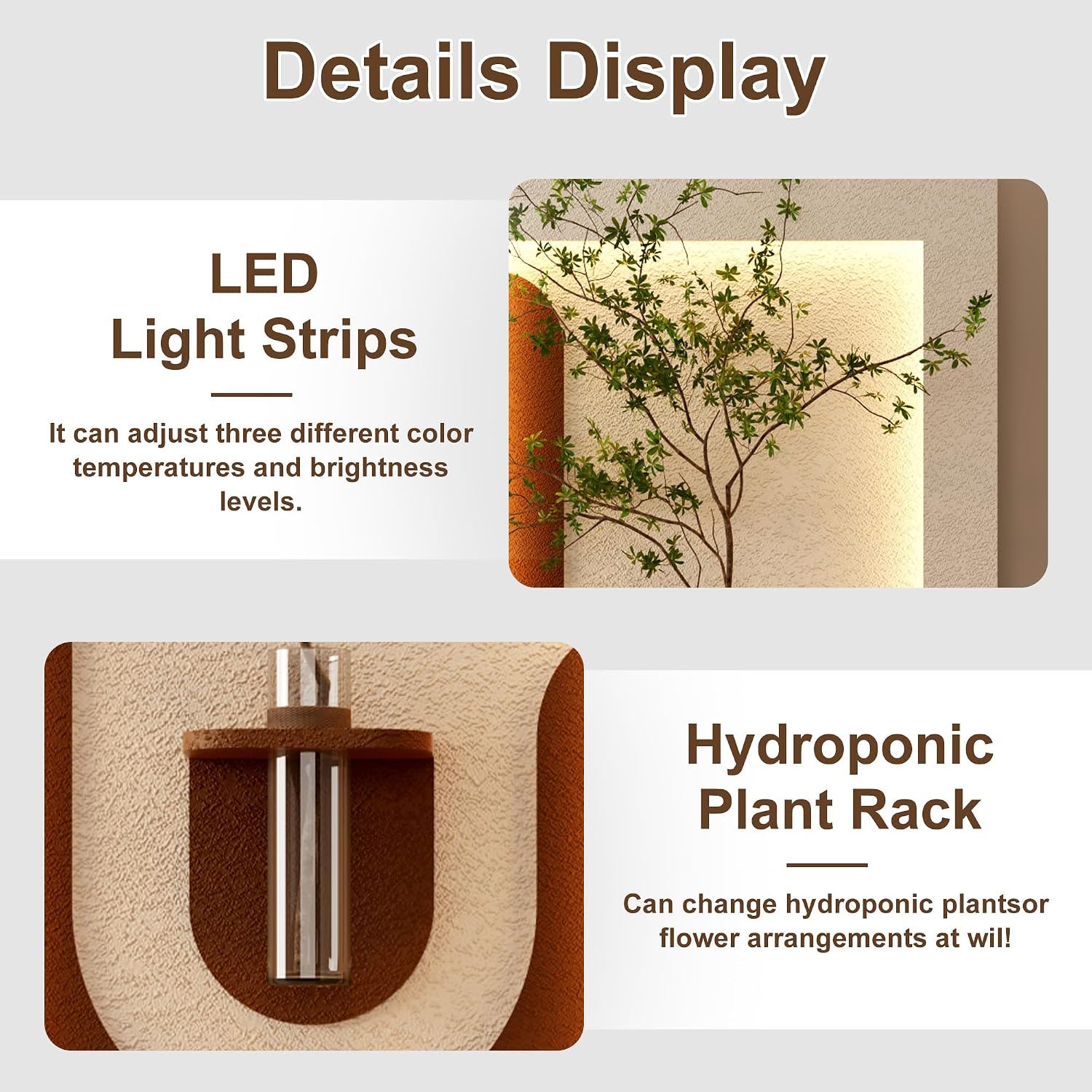 Montary 3D Sandstone Art Painting, Adjustable 3-Color LED Sandstone Wall Decor with Simulated Green Plants - 3D Art Sculpture, Glass Vase & Rabbit Statue, for Living Room, Bedroom, Hallway
