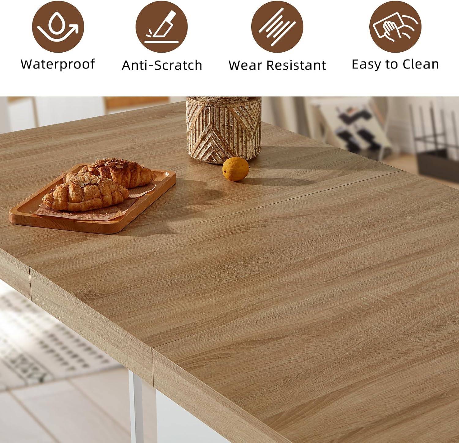 Dining Table Extendable 63 in-79 in for 4-8 Expandable Wood Rectangle with Fluted Base for Dining Room Kitchen Living Room Furniture Natural