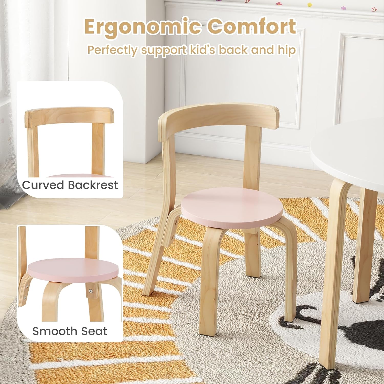 HONEY JOY Kids Table and Chair Set, Bentwood Toddler Round Table and 4 Chairs for Craft Art, Building Block, 5-Piece Children Furniture Set for Daycare, Kindergarten, Playroom (Colorful)